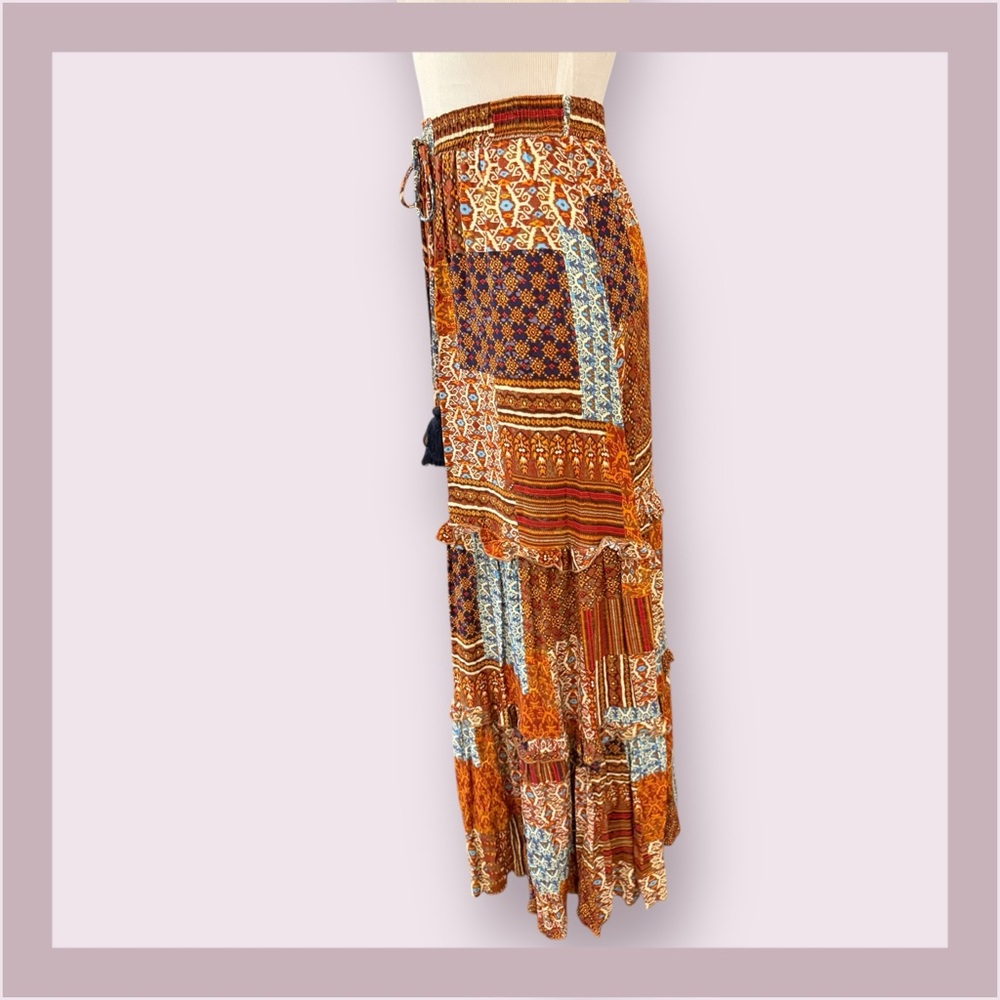 Main Strip Patchwork Print Tiered Maxi Skirt - image 3